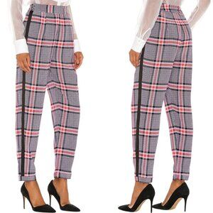 Fleur Du Mal - Womens Plaid Silk Tuxedo Trouser Pants, Satin Trim - Pink, Size 2